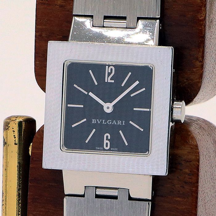 【BVLGARI】ブルガリ クアドラード SQ22SS  ステンレススチール シルバー クオーツ レディース 黒文字盤 腕時計