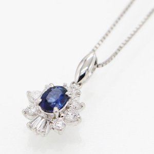 画像: PT850/900 サファイアダイアイリペンダントネックレス 0.53ct 0.41ct 4.20g