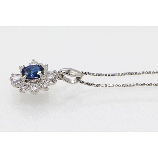 PT850/900 サファイアダイアイリペンダントネックレス 0.53ct 0.41ct 4.20g　サイド