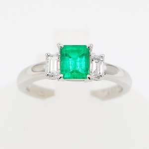 画像: タサキ　PT900 エメラルドダイアイリリング 0.87ct 0.30ct 4.90g