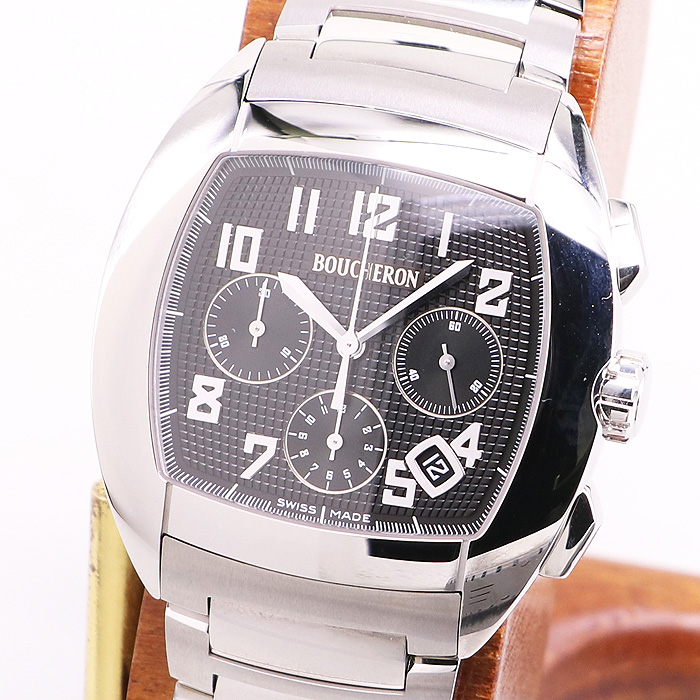 Boucheron WA006202 MEC クロノグラフ 腕時計 SS 革 メンズ