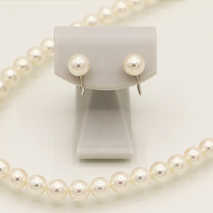 ビンテージ 阪神百貨店 あこや真珠ネックレス イヤリング 7㎜ - ネックレス